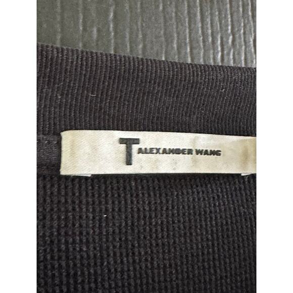 T by Alexander Wang Black Waffle Jersey Rib Combo Cap Sleeves Top Size Medium - Picture 8 of 14